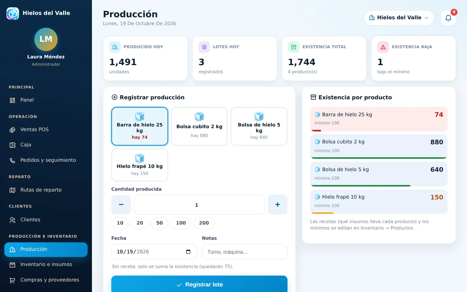HidroFrost para fábrica de hielo: Producción por lotes