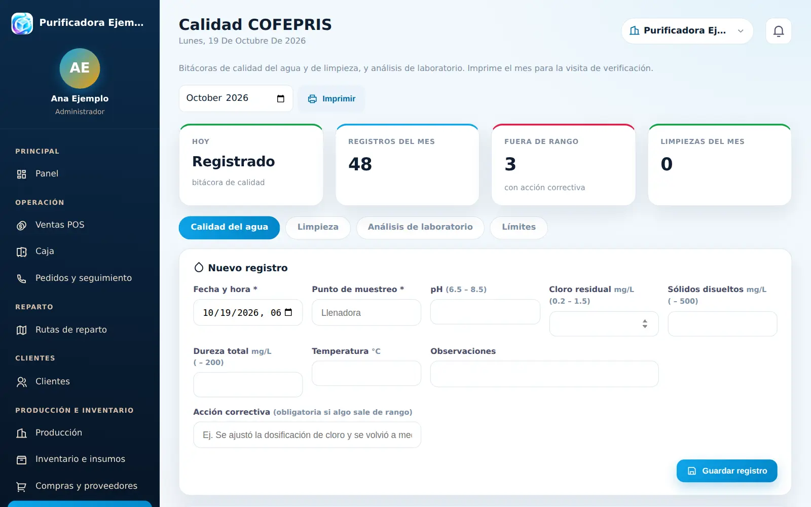 HidroFrost para purificadora: Calidad COFEPRIS